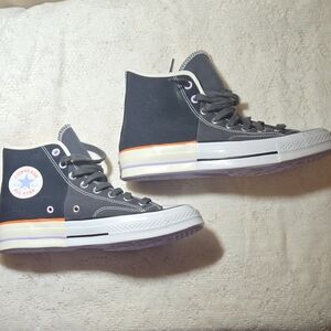 Converse Black High Top Sneakers with Cream, Orange & Purple Trim